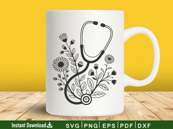 Floral Stethoscope Svg for Crafts and Graphics