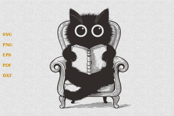 Fun Cat Reading SVG for Embroidery