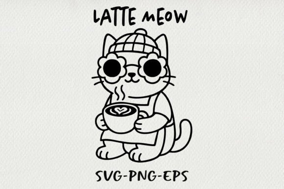 Hipster Cat Line Art Clipart for Crafts and Graphics