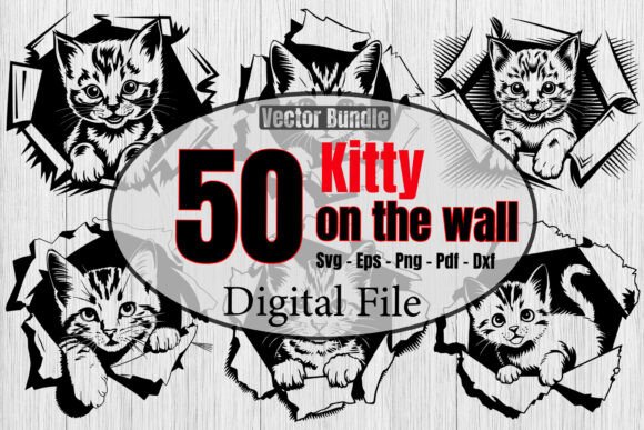 Kitty on the Wall SVG Bundle for Crafts and Graphics